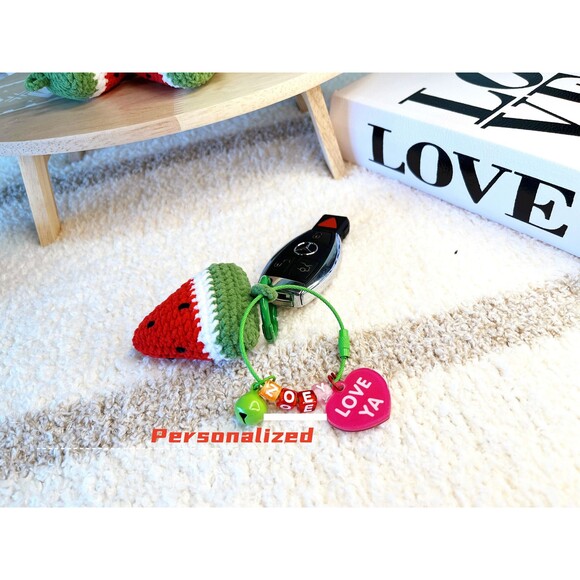Crochet Keychain Watermelon Handmade Fruit Keychain Crochet Bag handmad Keychain - Picture 3 of 10